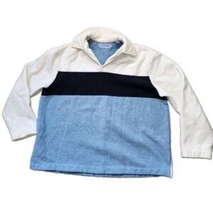 Pacer Fleece Lined Sweater Blue White Striped Collared Pullover Mens Medium GUC